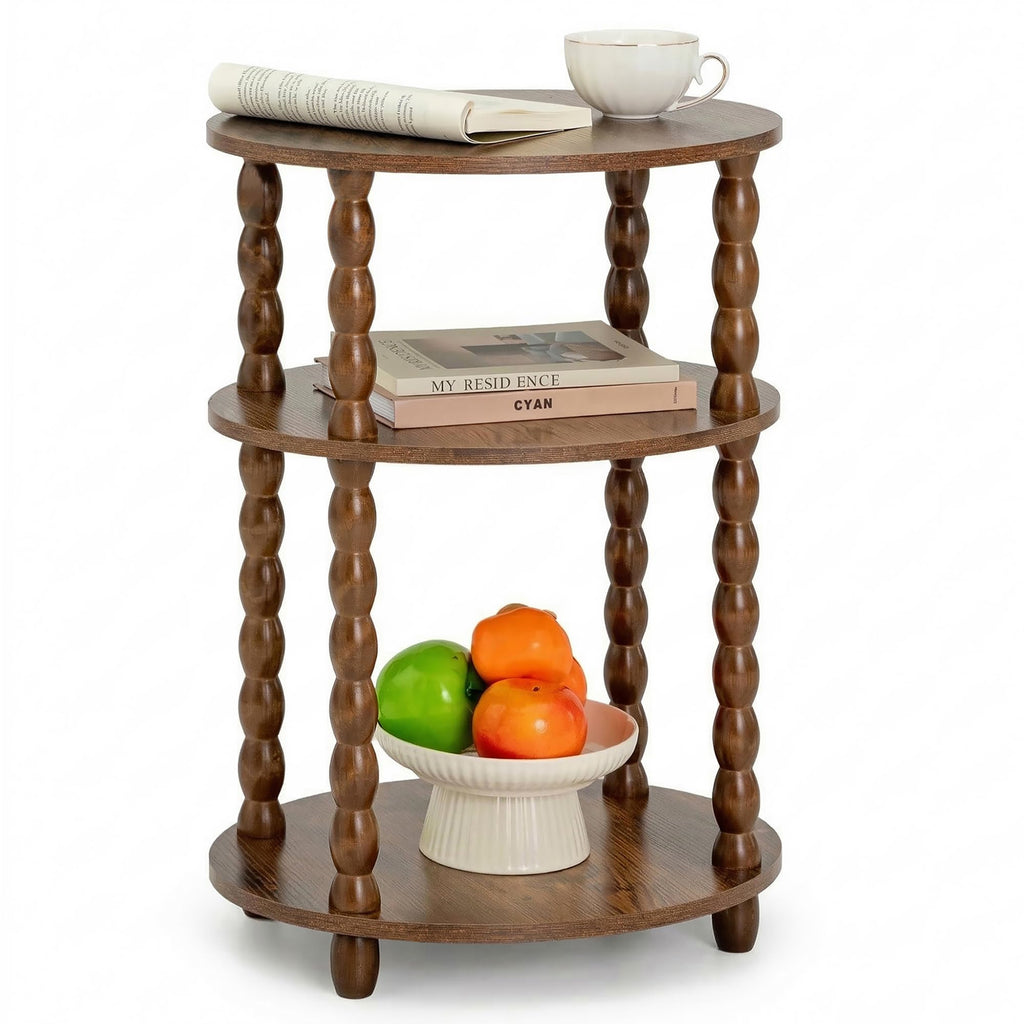 3-Tier Oval Side Table with Solid Wood Spindle Legs W820