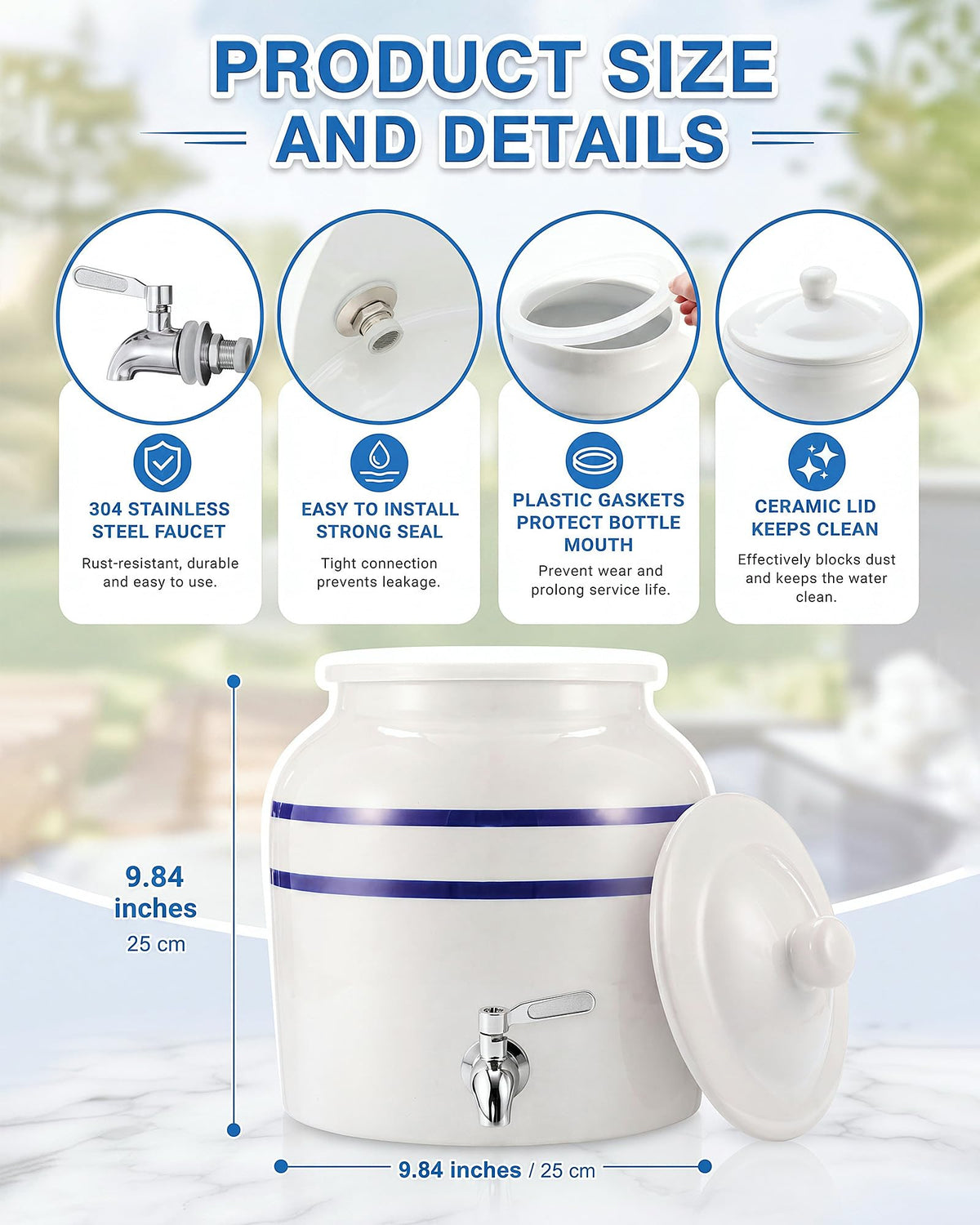 3-Tier 5 Gallon Ceramic Water Jug Holder O9727