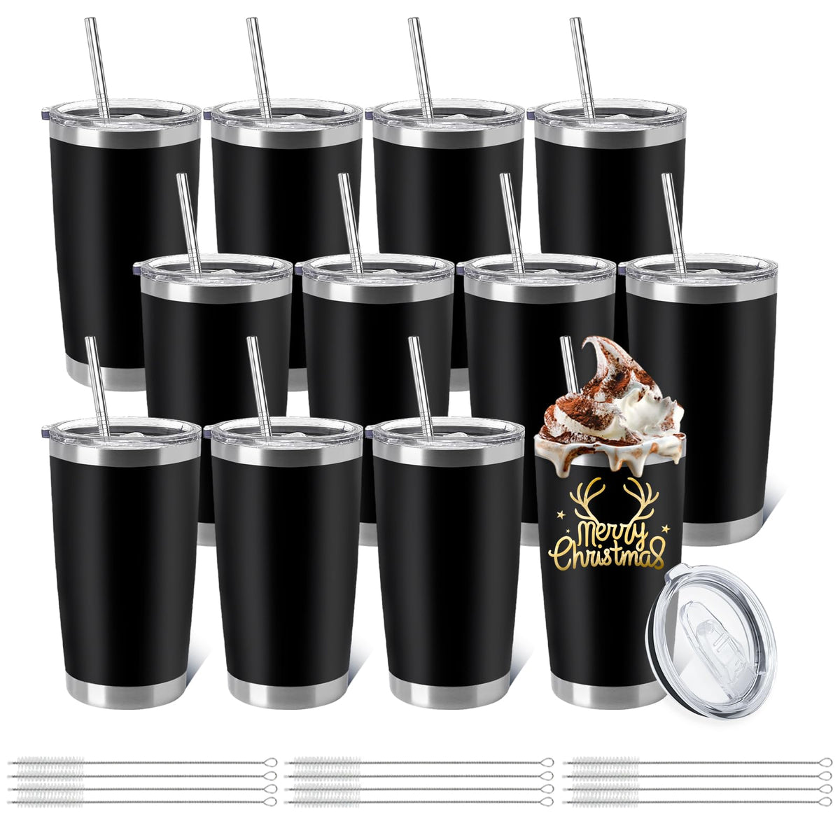 12 Pieces Insulated Stainless Steel Tumbler with Lid and Straw K778