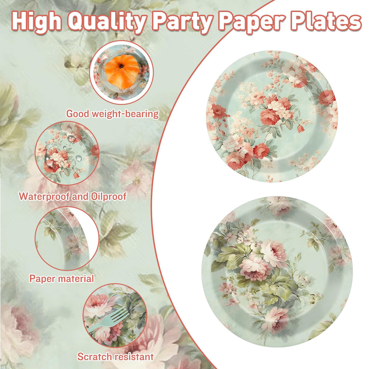 96Pcs Vintage Paper Plates and Napkins Set W379