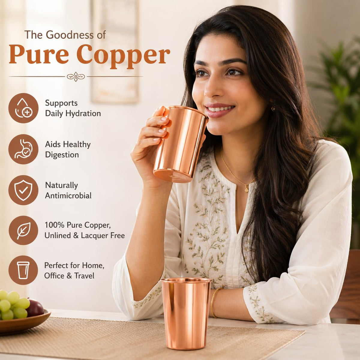 Copper Drinking Cups Set of 2, 350ml Unlined Uncoated E346175