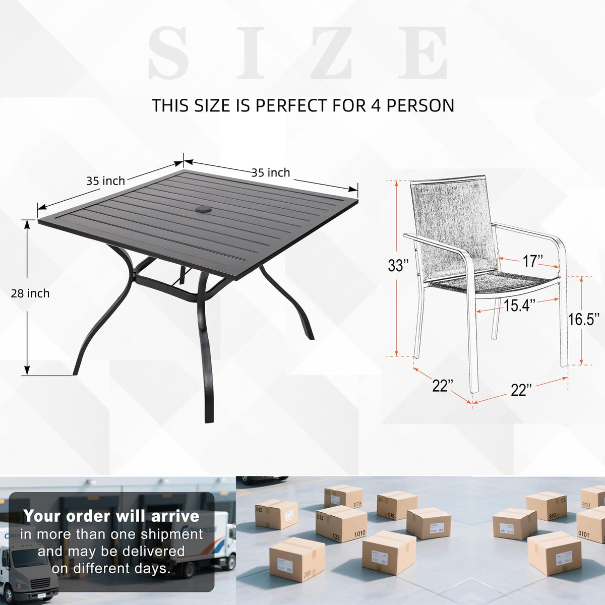 5 Piece Outdoor Dining Set with Grey Stackable Chairs and Square Table Q46472