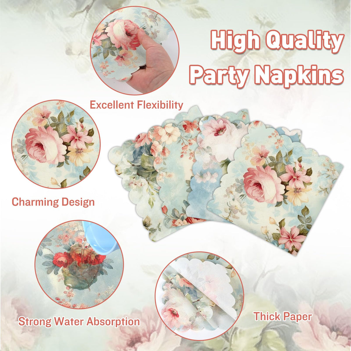 96Pcs Vintage Paper Plates and Napkins Set W379
