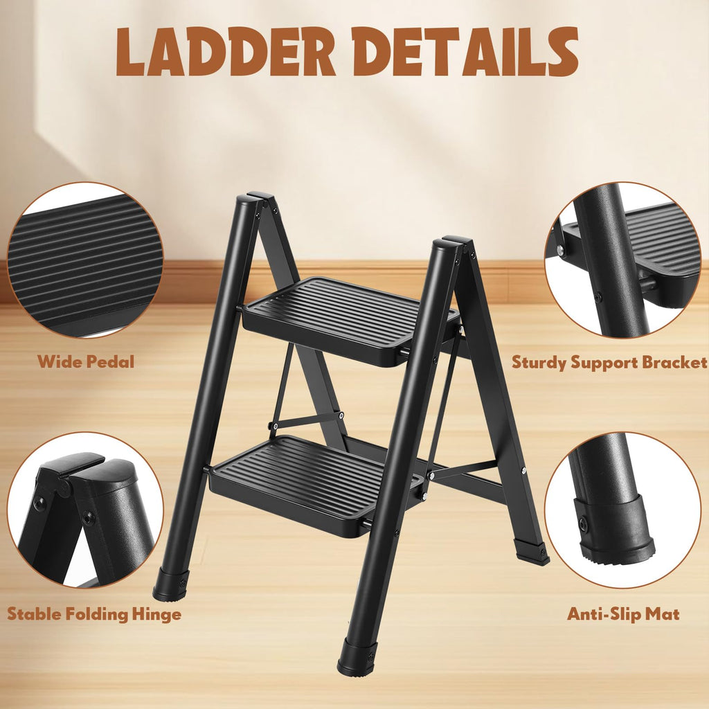 2 Step Carbon Steel Ladder with Anti-Slip Wide Pedal R139