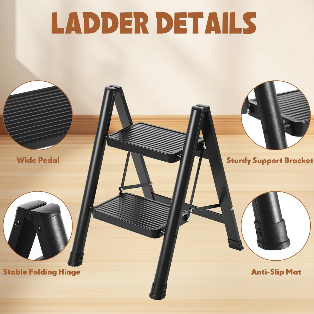 2 Step Carbon Steel Ladder with Anti-Slip Wide Pedal R139
