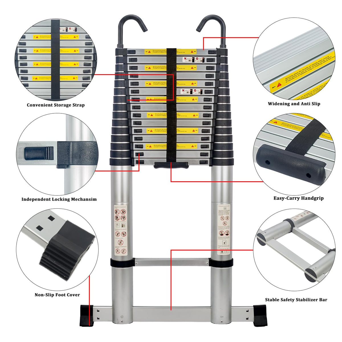 20.3 FT Aluminum Telescopic Ladder 330lbs V202