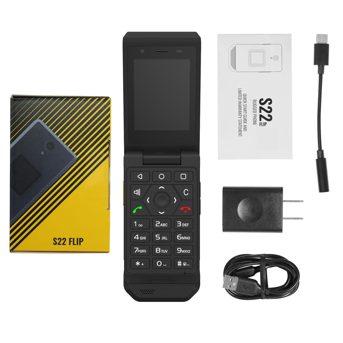 Unlocked Rugged Flip Phone 16GB 2.8'' Touchscreen Android 11 IP68 Water Resistant 4G LTE GSM Single Sim Black O24775
