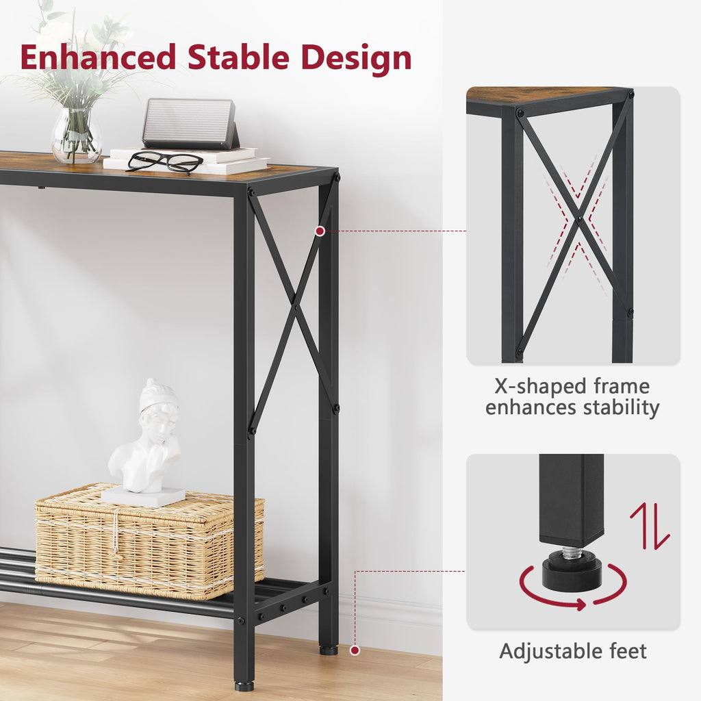 Console Table 2 Tier Narrow Rustic Brown S120
