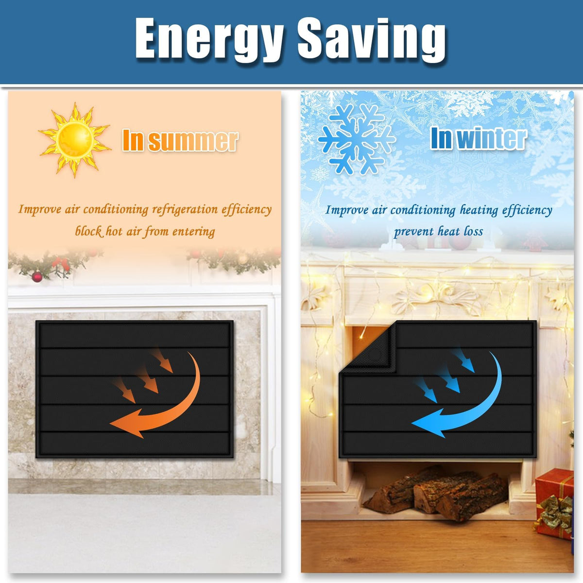 Magnetic Fireplace Cover 39"x32" Draft Stopper P28905