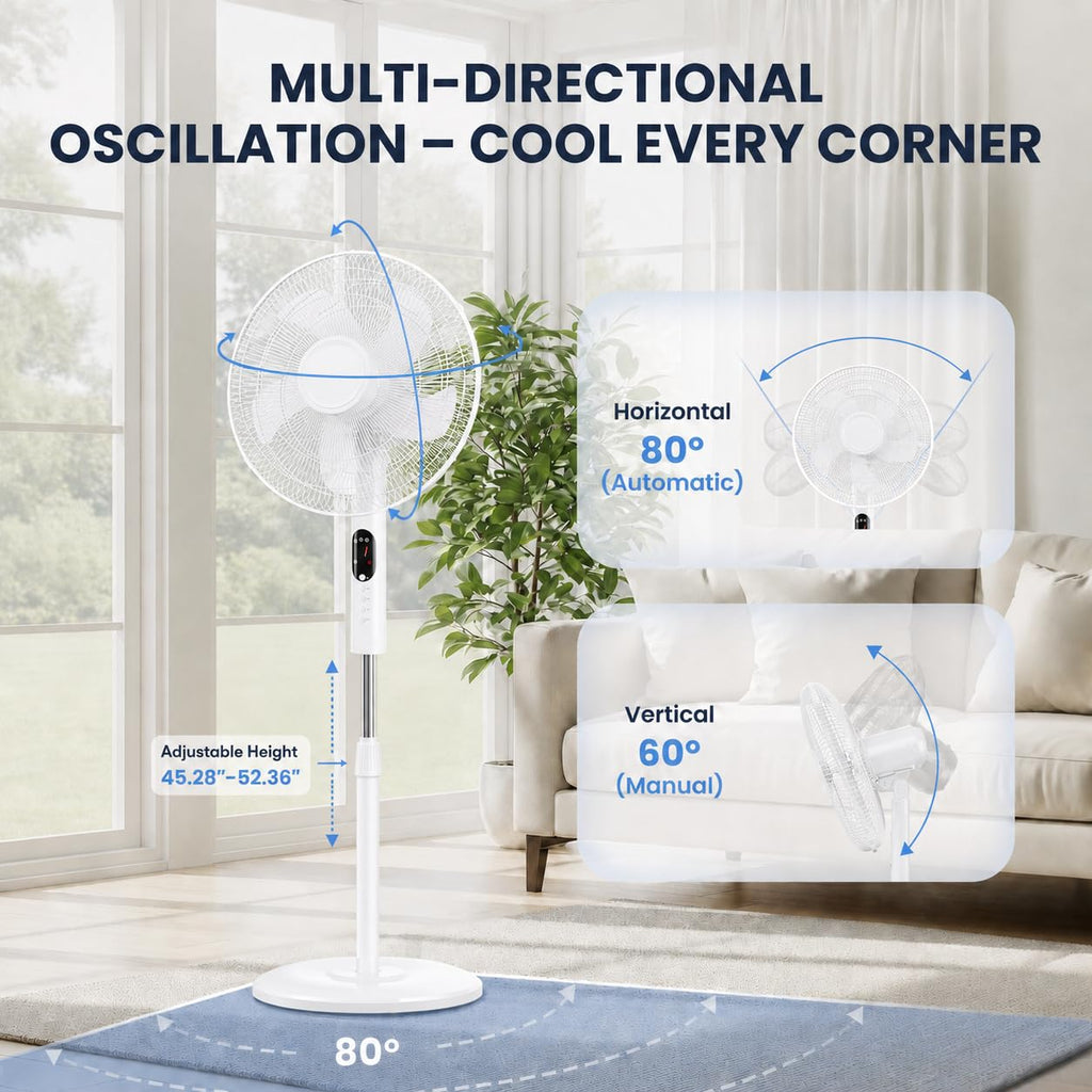 16 inch Quiet Oscillating Pedestal Fan with Adjustable Height & Tilt, White Y3504