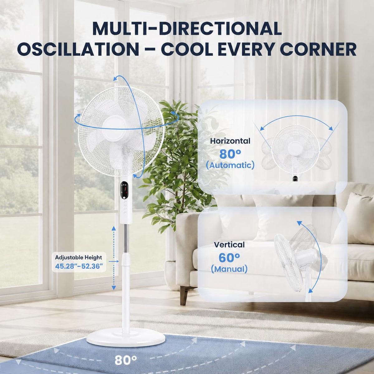16 inch Quiet Oscillating Pedestal Fan with Adjustable Height & Tilt, White Y3504