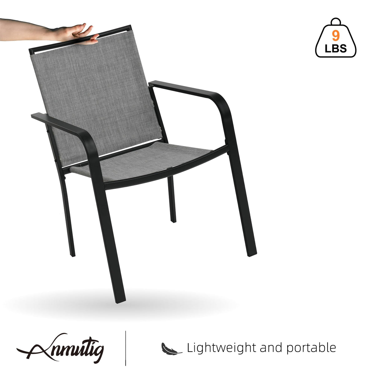 5 Piece Outdoor Dining Set with Grey Stackable Chairs and Square Table Q46472
