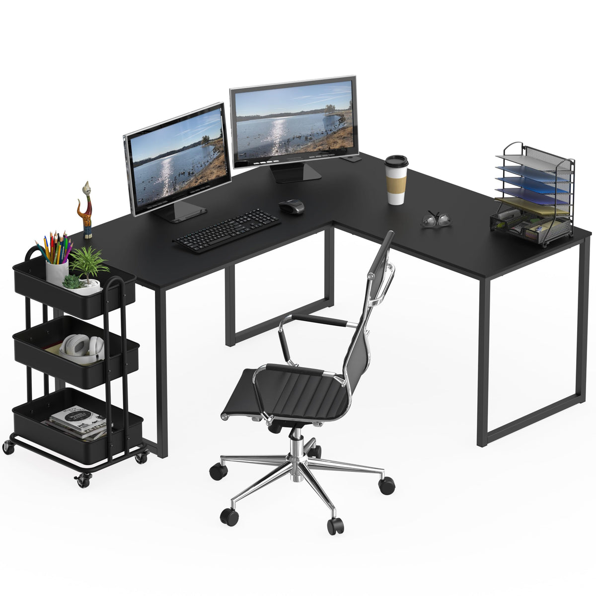 Black L-Shape Computer Desk K367