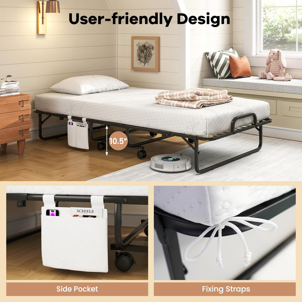 Twin Folding Bed with 5 Inch Mattress and Metal Frame W490