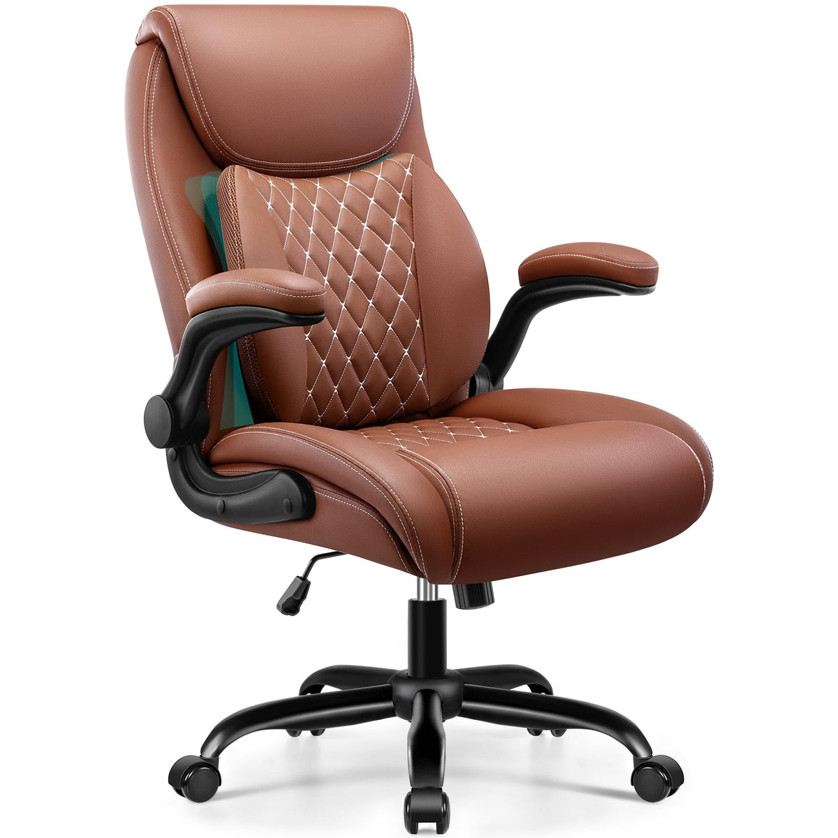 Brown Ergonomic Leather Office Chair with Lumbar Support G44955