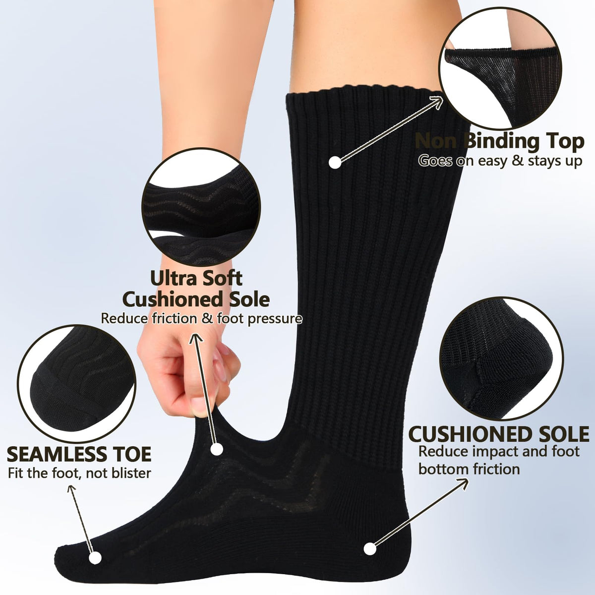 Bamboo Viscose Non-Binding Moisture Wicking Crew Socks With Seamless Toe G627730