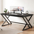 Black 47 Inch Metal and Wood Computer Desk J8647