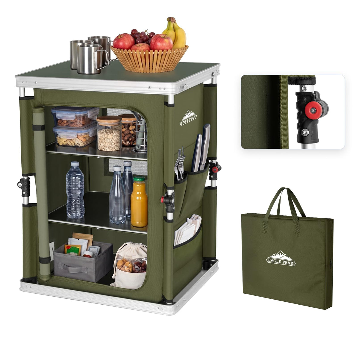 Green Portable Aluminum Folding Camping Table with Storage Organizer K38351