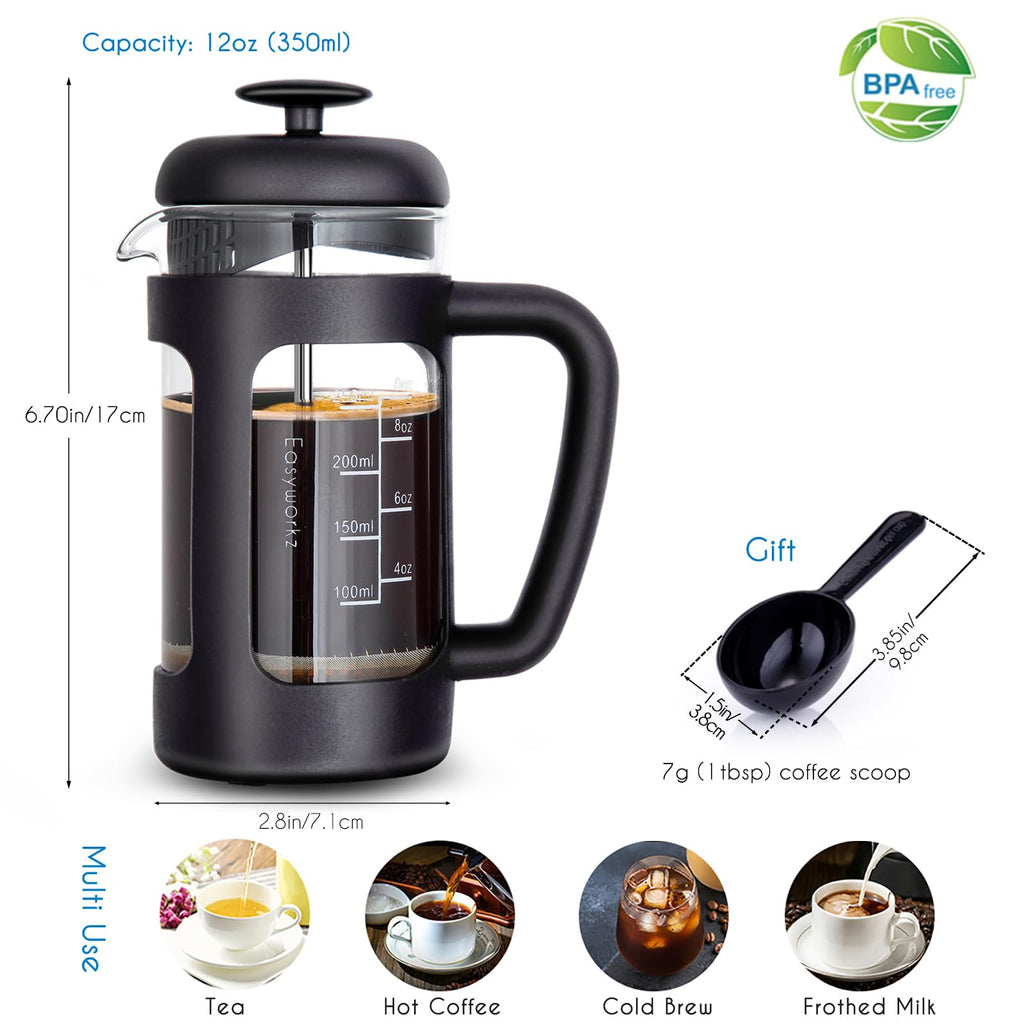 French Press 12 oz, Stainless Steel Espresso Cup 2pcs Set Double Wall Insulated 5 oz O230256