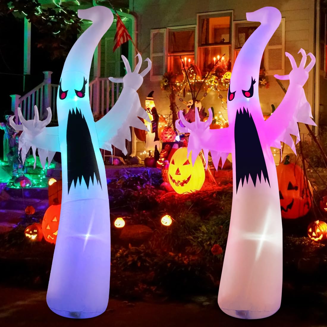 6 FT Halloween Inflatable Ghost with Built-in Colorful LEDs B16259