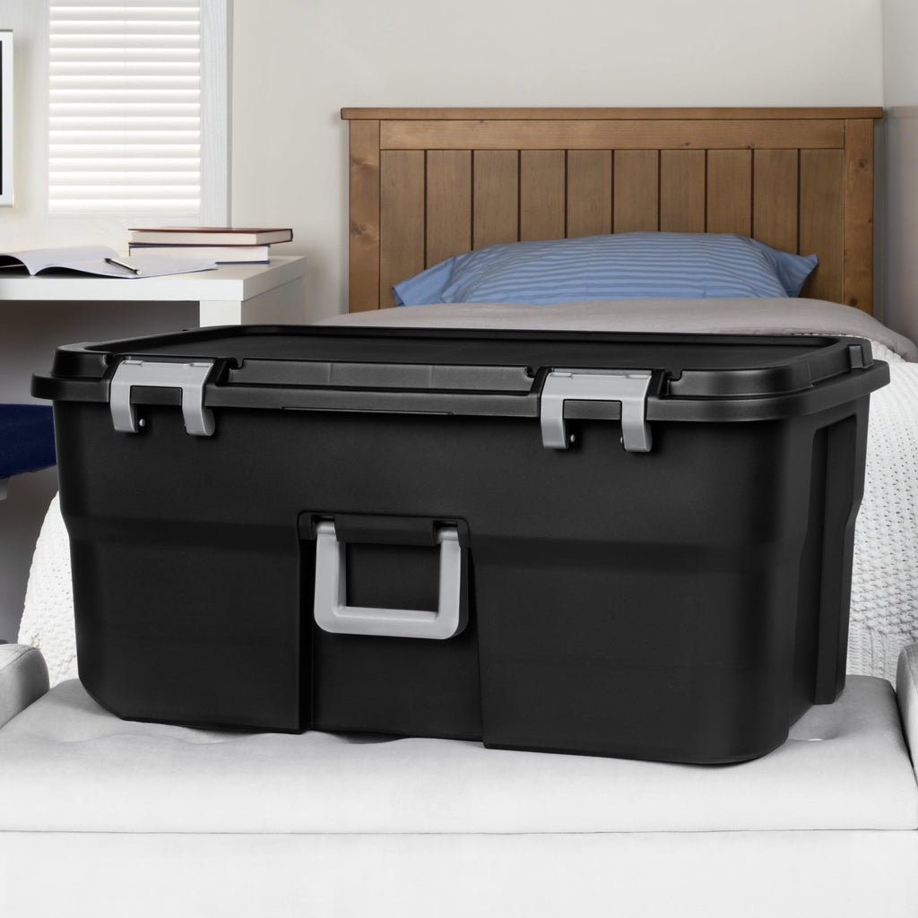 Black 22 Gal Wheeled Plastic Storage Trunk 2 Pack I5045