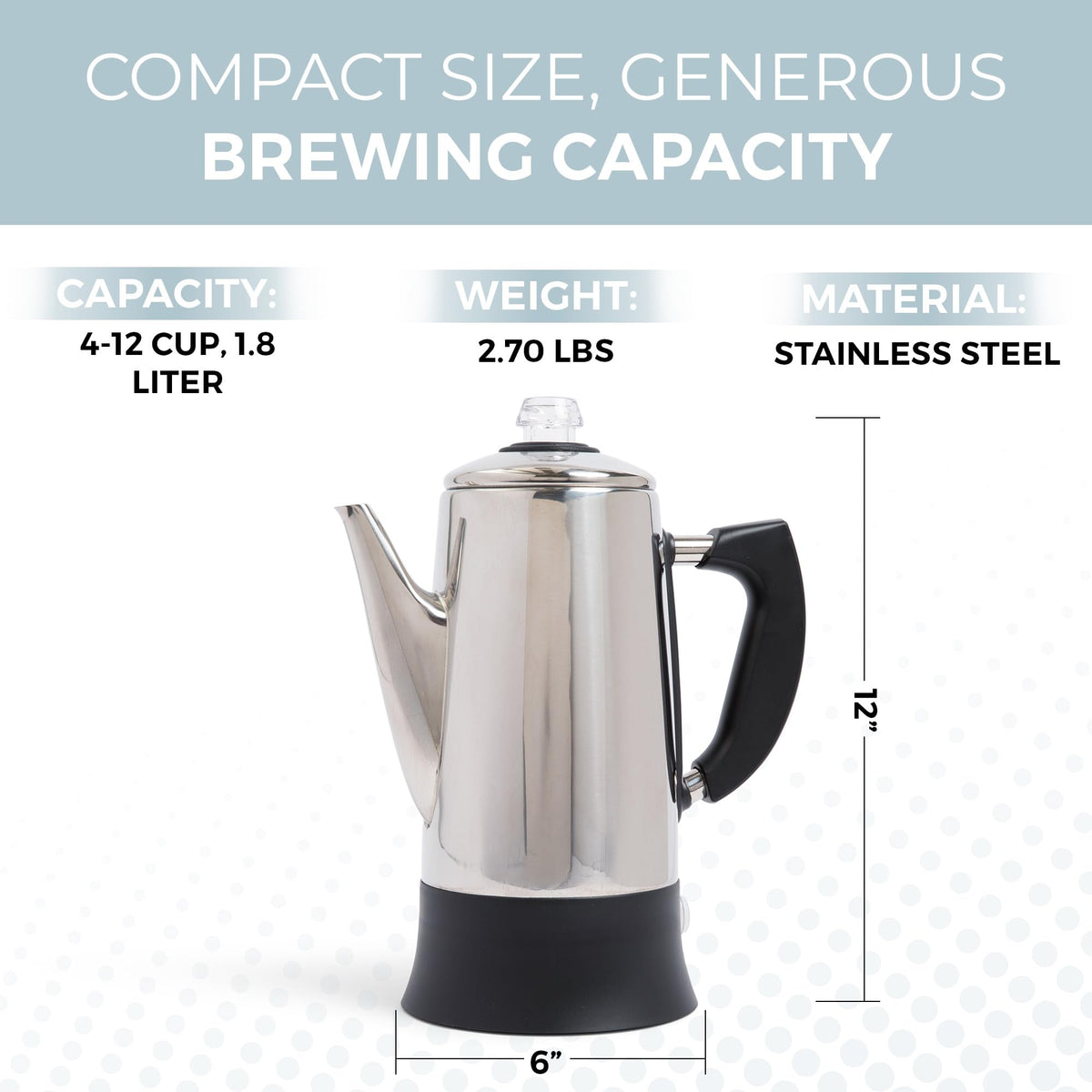 Electric 12 Cup Stainless Steel Coffee Percolator O6344