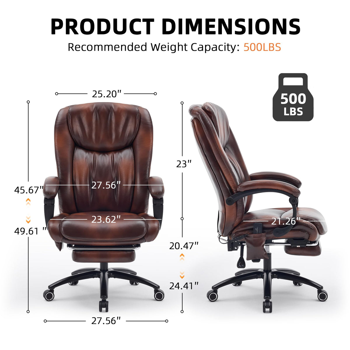 Brown PU Leather Heated Massage Executive Chair H65097