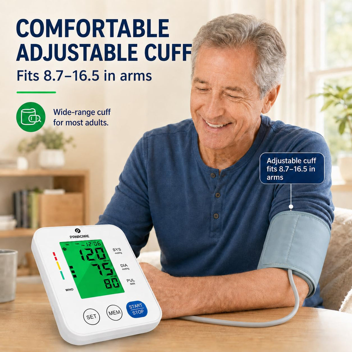 Upper Arm Blood Pressure Monitor with Adjustable Cuff and Backlit Display O20411