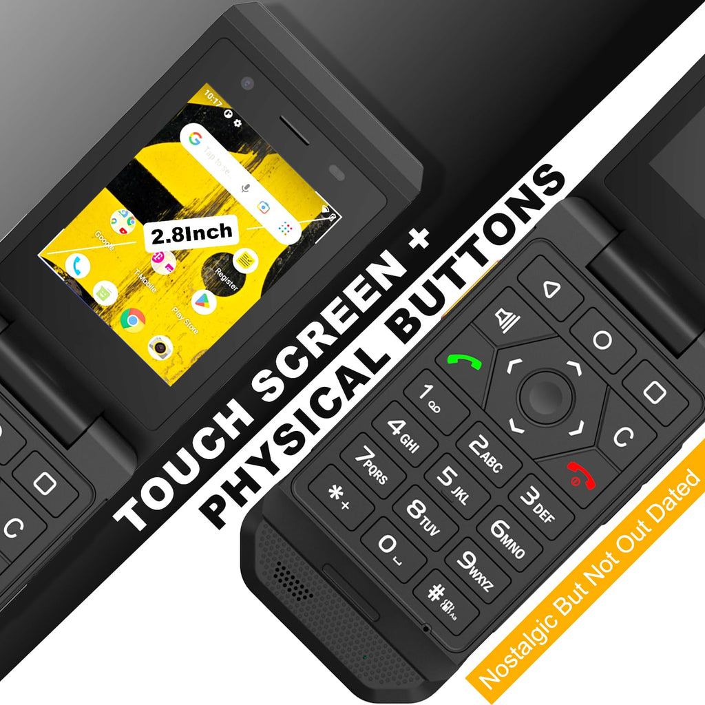 Unlocked Rugged Flip Phone 16GB 2.8'' Touchscreen Android 11 IP68 Water Resistant 4G LTE GSM Single Sim Black O24775