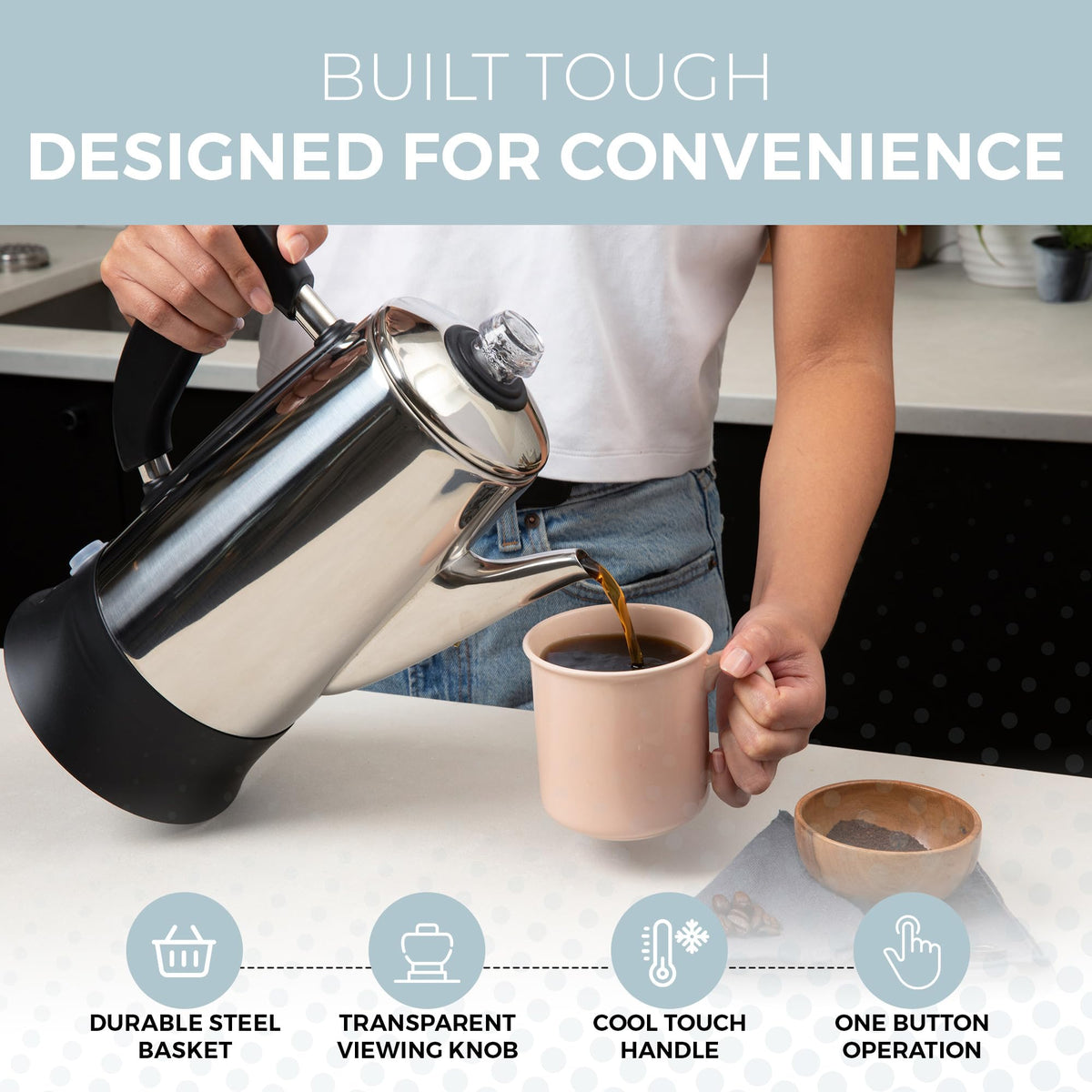 Electric 12 Cup Stainless Steel Coffee Percolator O6344