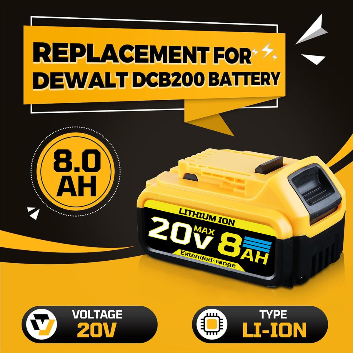 8.0Ah 20V Replacement Battery X384802