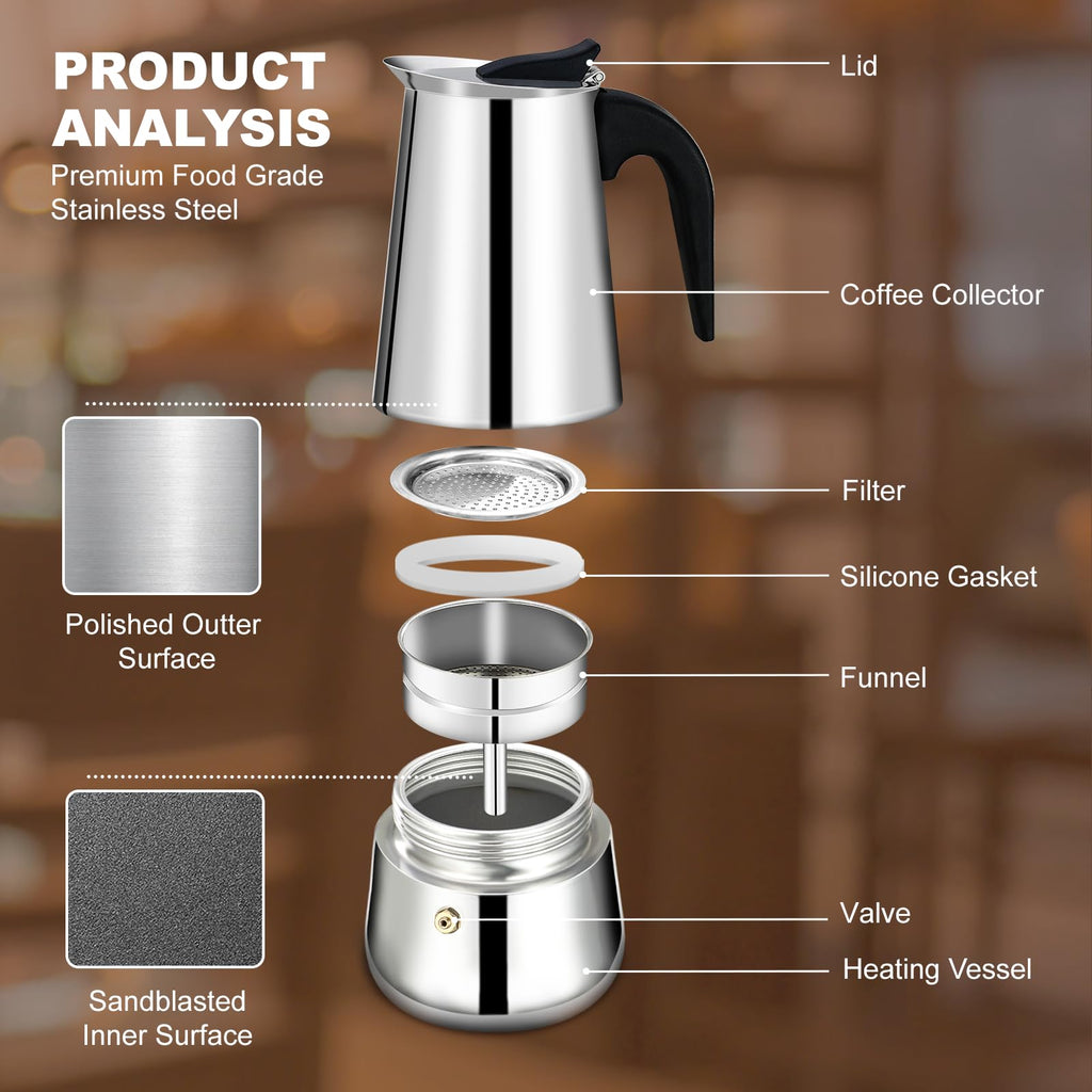 12 Cup Stainless Steel Stovetop Espresso Moka Pot 600ml J437554