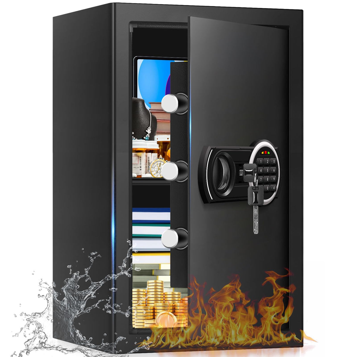 3.3 Cuft Water and Fireproof Safe with Digital Keypad & Key Lock R762669