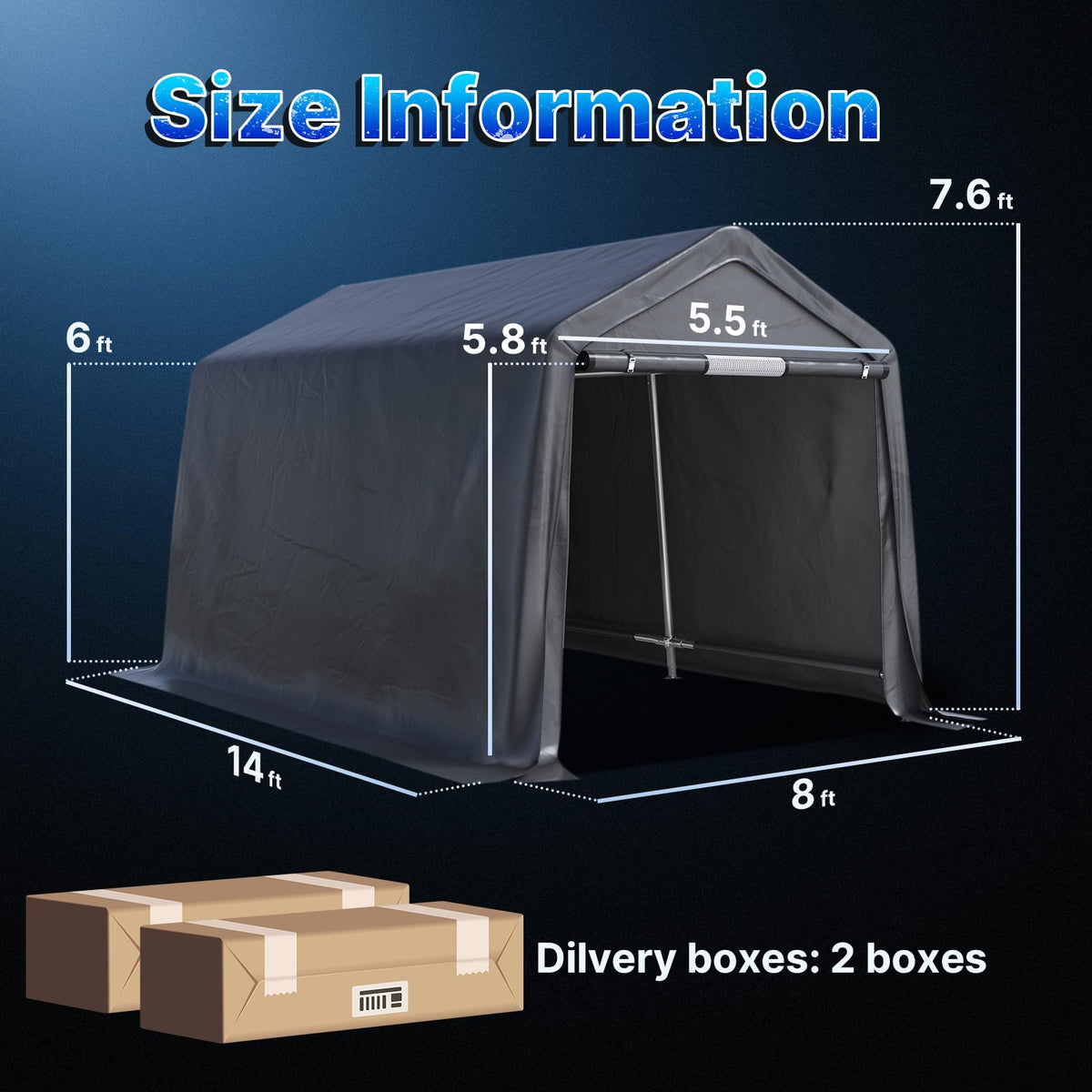 8x14 ft Steel Portable Garage Shelter with 2 Roll up Doors U679