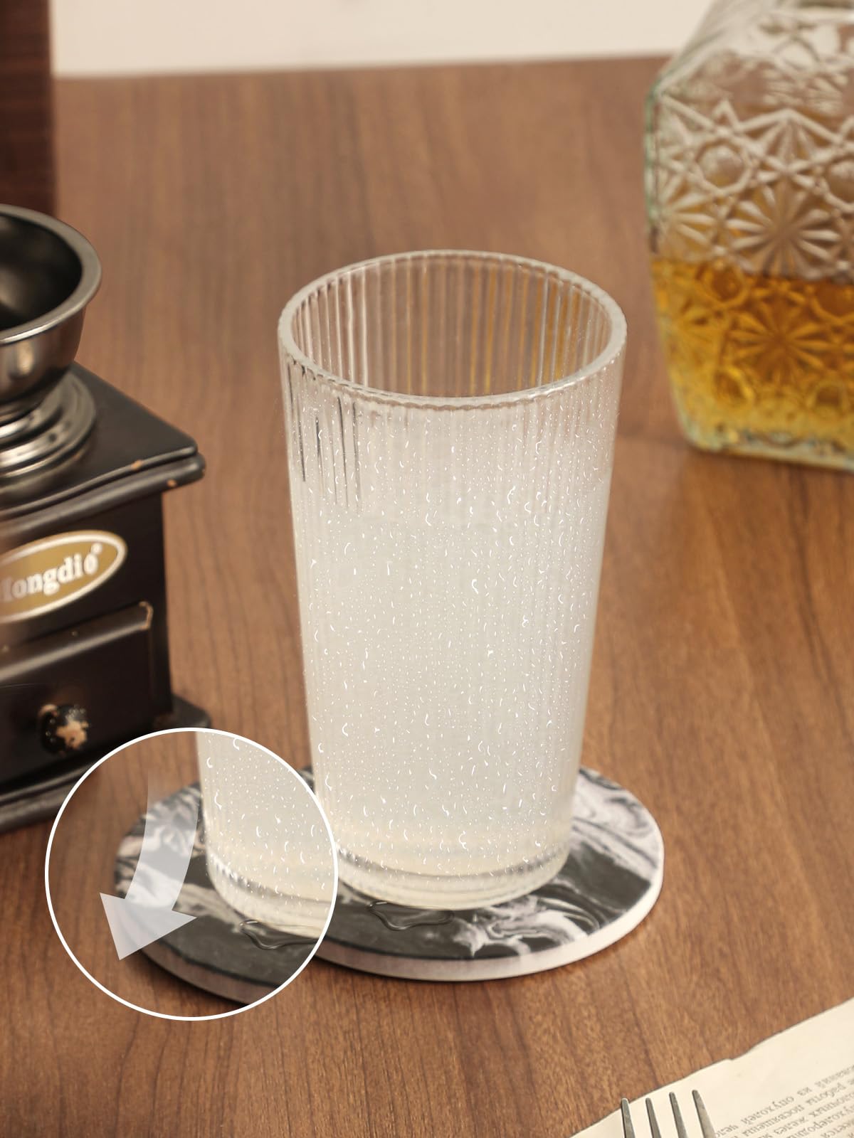 Black Marble Style Ceramic Coasters Set of 6 with Holder X9436