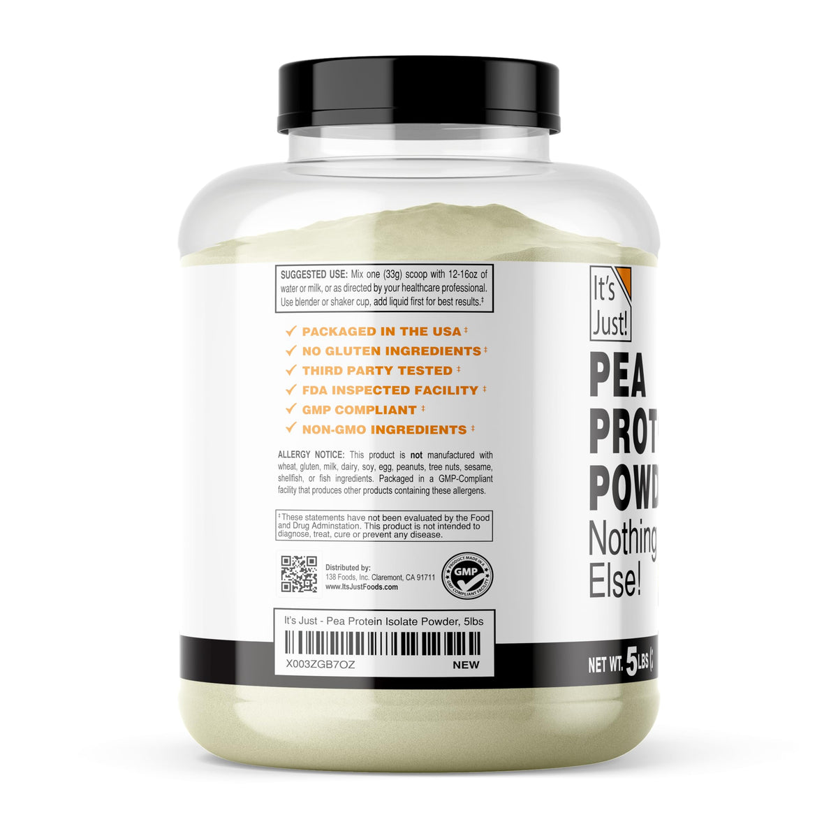 100% Pea Protein Vegan Gluten Free 5 Pound Unflavored L135661