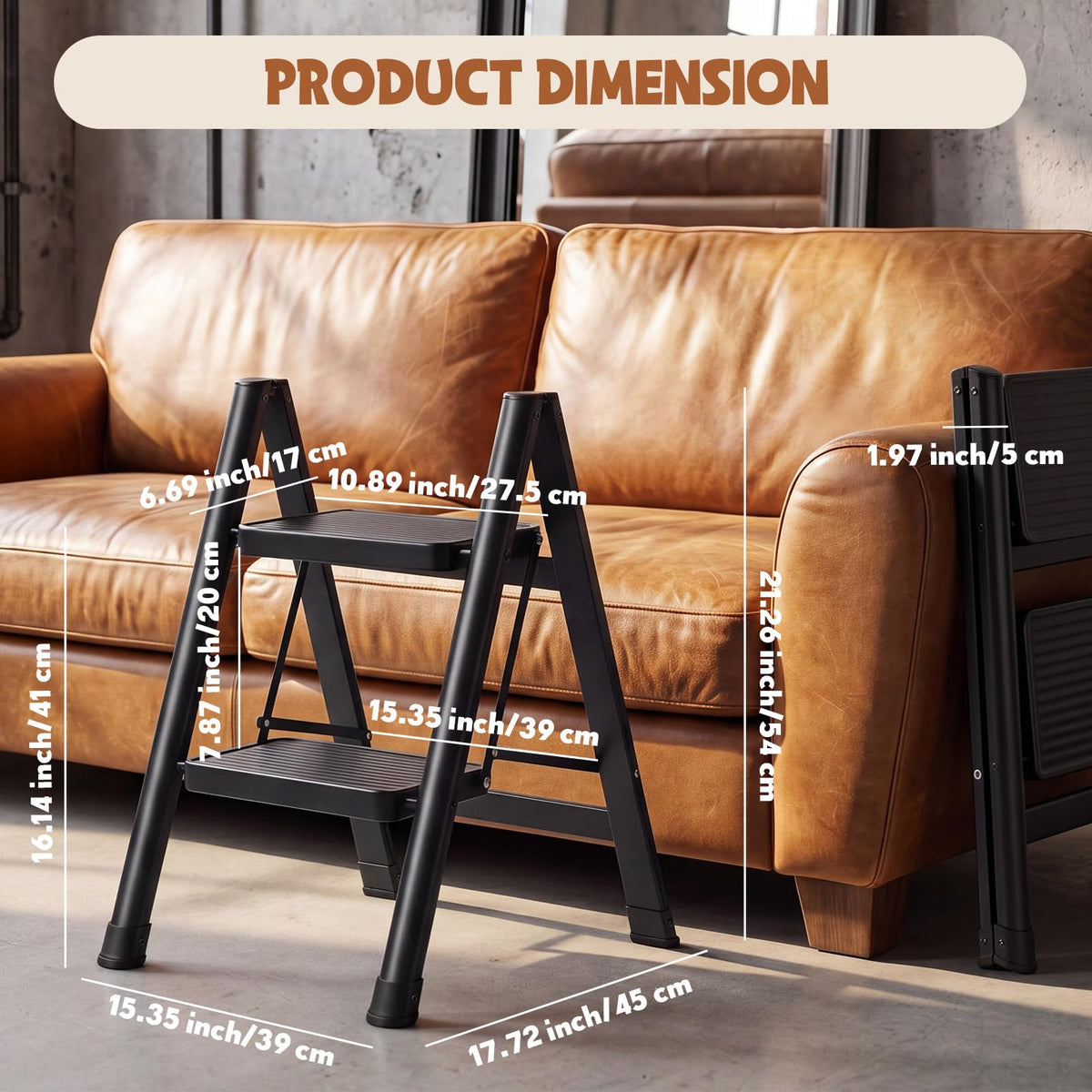 2 Step Carbon Steel Ladder with Anti-Slip Wide Pedal R139