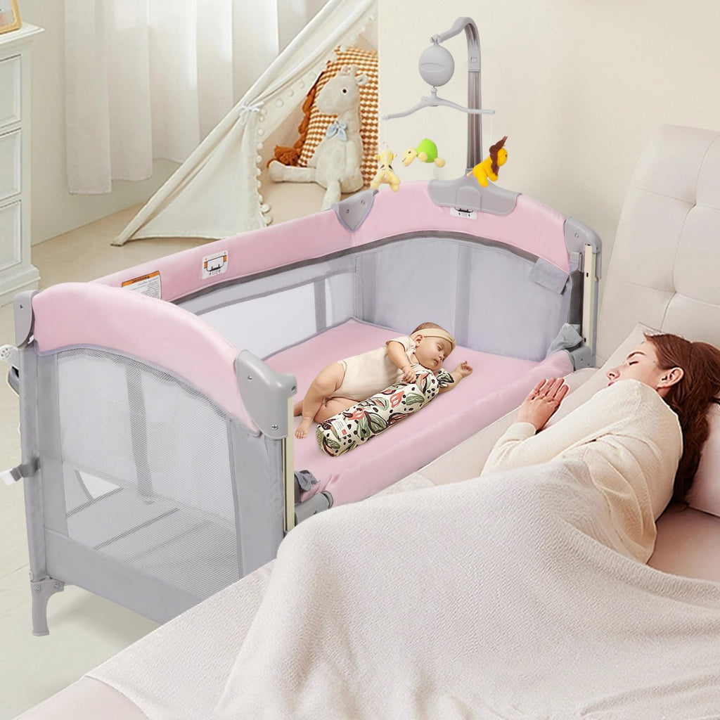 5-in-1 Pink Baby Bassinet Bedside Crib G72325