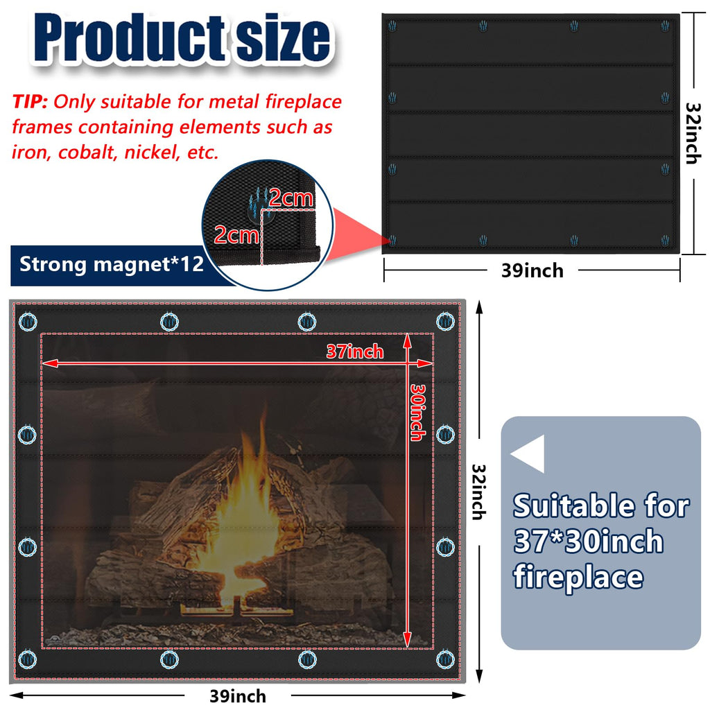 Magnetic Fireplace Cover 39"x32" Draft Stopper P28905