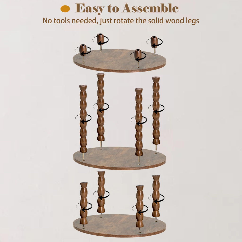 3-Tier Oval Side Table with Solid Wood Spindle Legs W820
