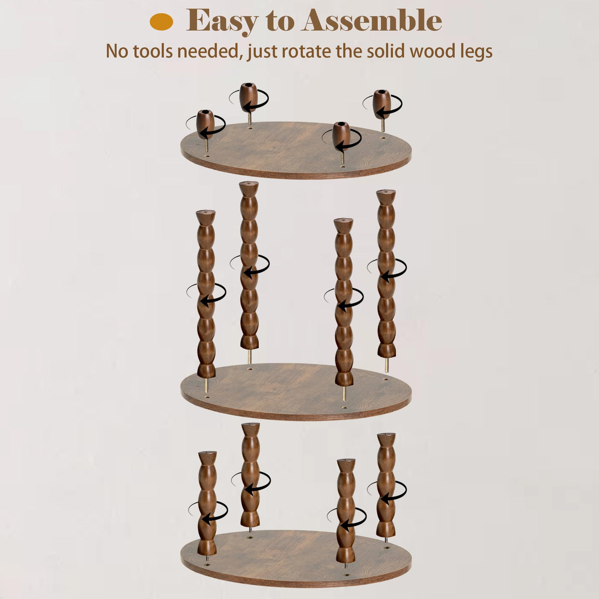 3-Tier Oval Side Table with Solid Wood Spindle Legs W820