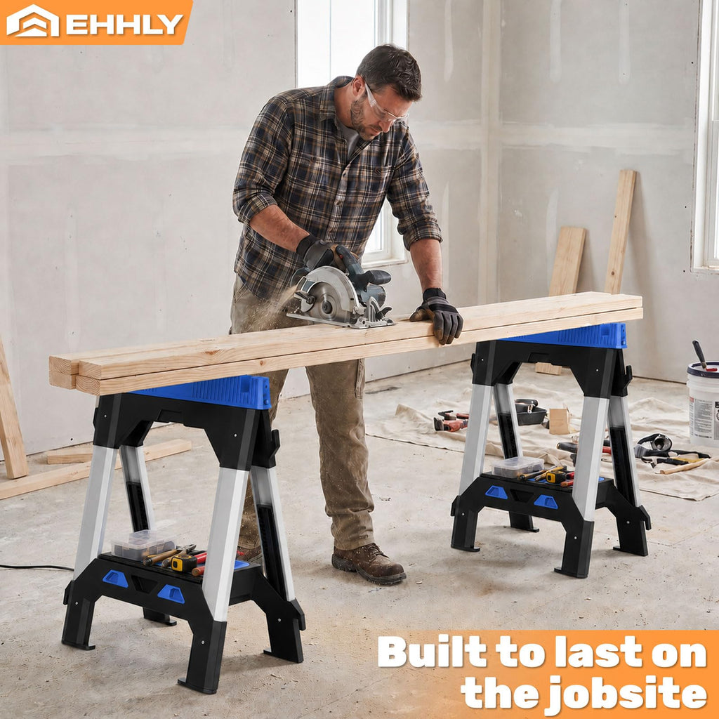 Folding Heavy Duty Sawhorses 2 Pack, 2500 LBS Load Capacity O735