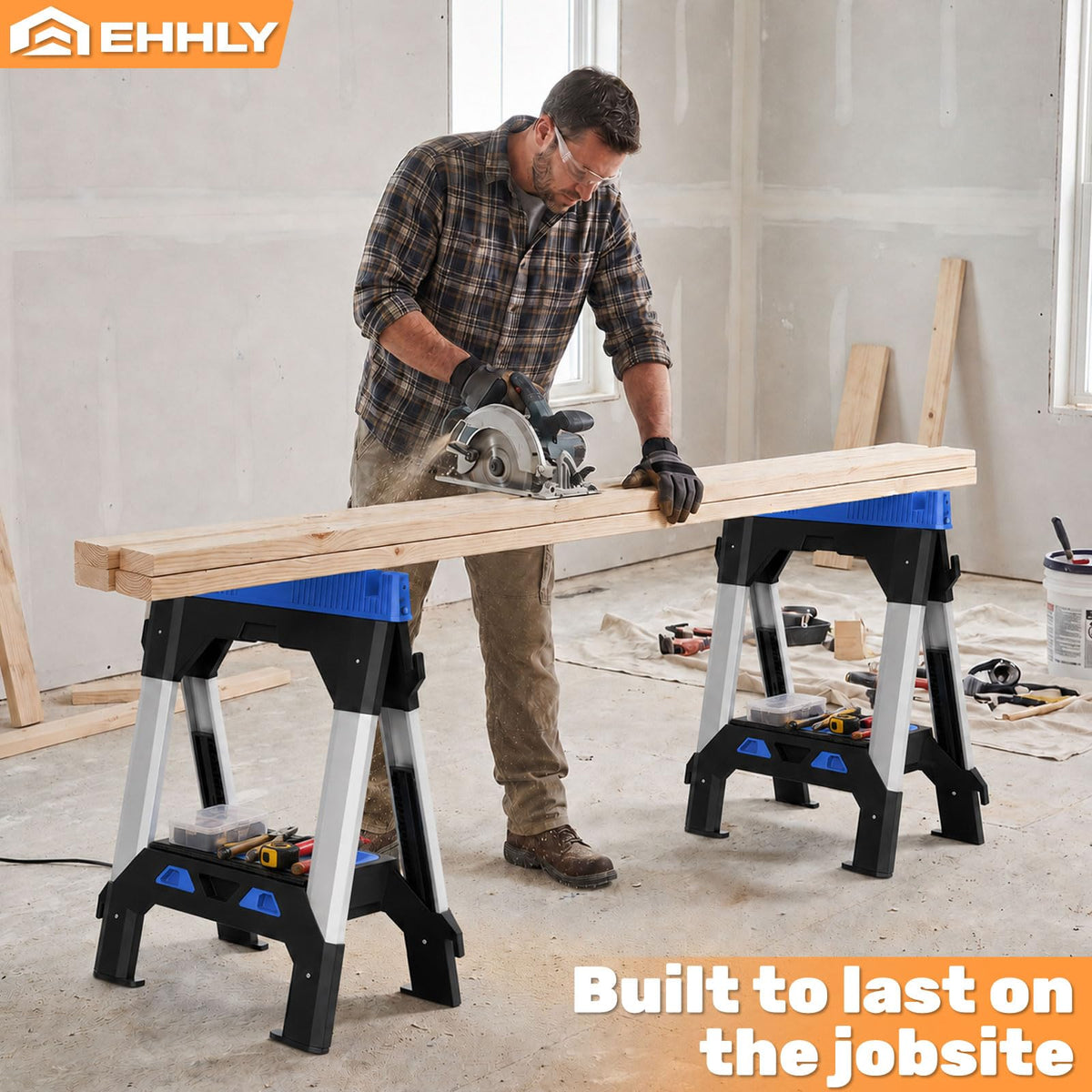Folding Heavy Duty Sawhorses 2 Pack, 2500 LBS Load Capacity O735