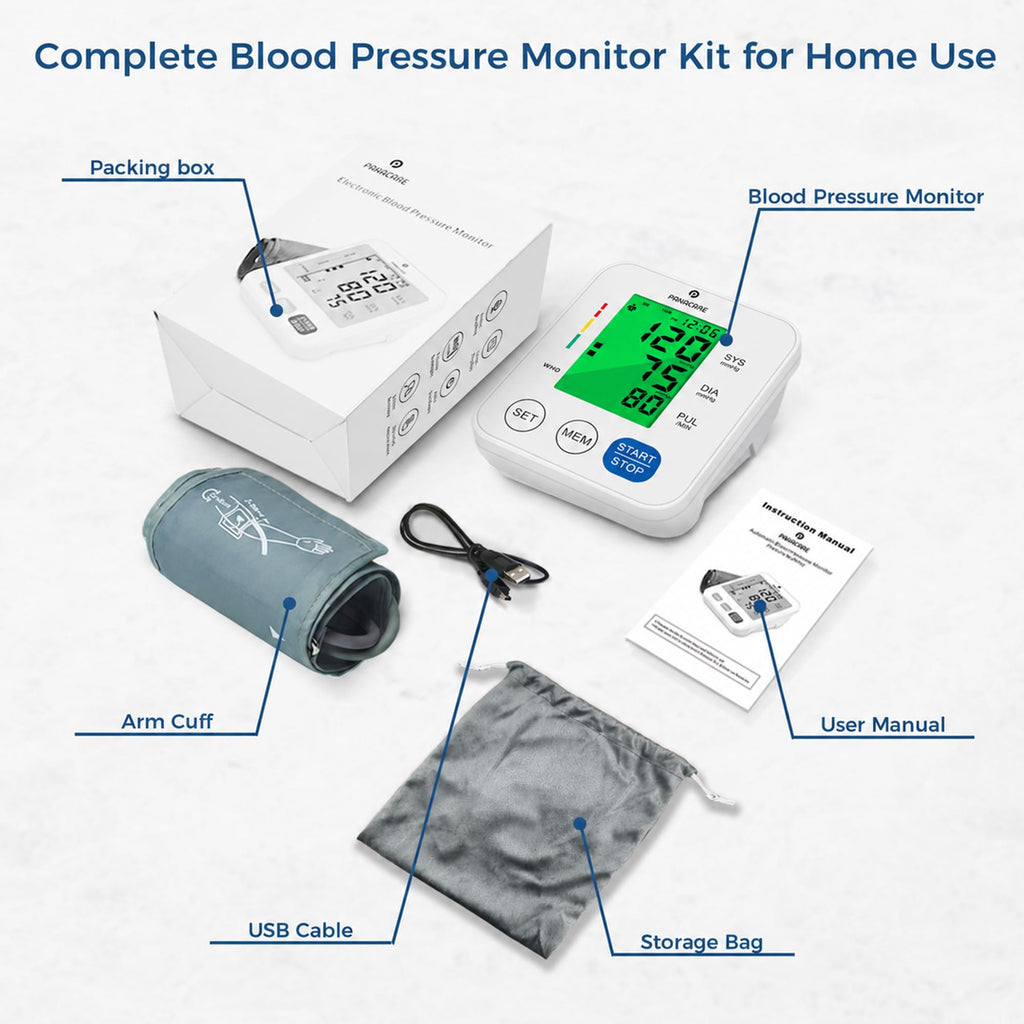 Upper Arm Blood Pressure Monitor with Adjustable Cuff and Backlit Display O20411