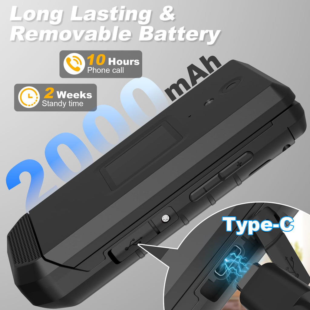 Unlocked Rugged Flip Phone 16GB 2.8'' Touchscreen Android 11 IP68 Water Resistant 4G LTE GSM Single Sim Black O24775