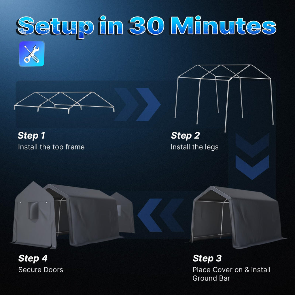 8x14 ft Steel Portable Garage Shelter with 2 Roll up Doors U679