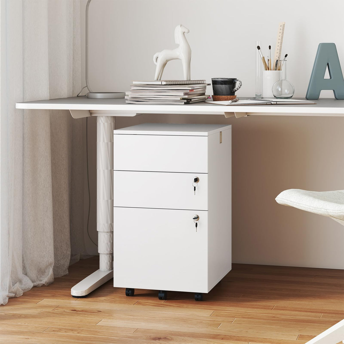White 3 Drawer File Cabinet with Lock O18474