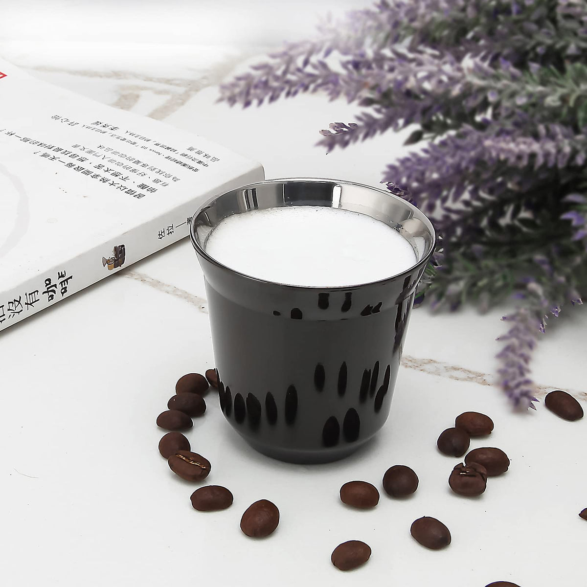 French Press 12 oz, Stainless Steel Espresso Cup 2pcs Set Double Wall Insulated 5 oz O230256