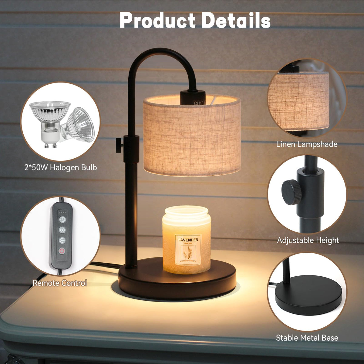 Candle Warmer Lamp with Timer, Adjustable Height L3401