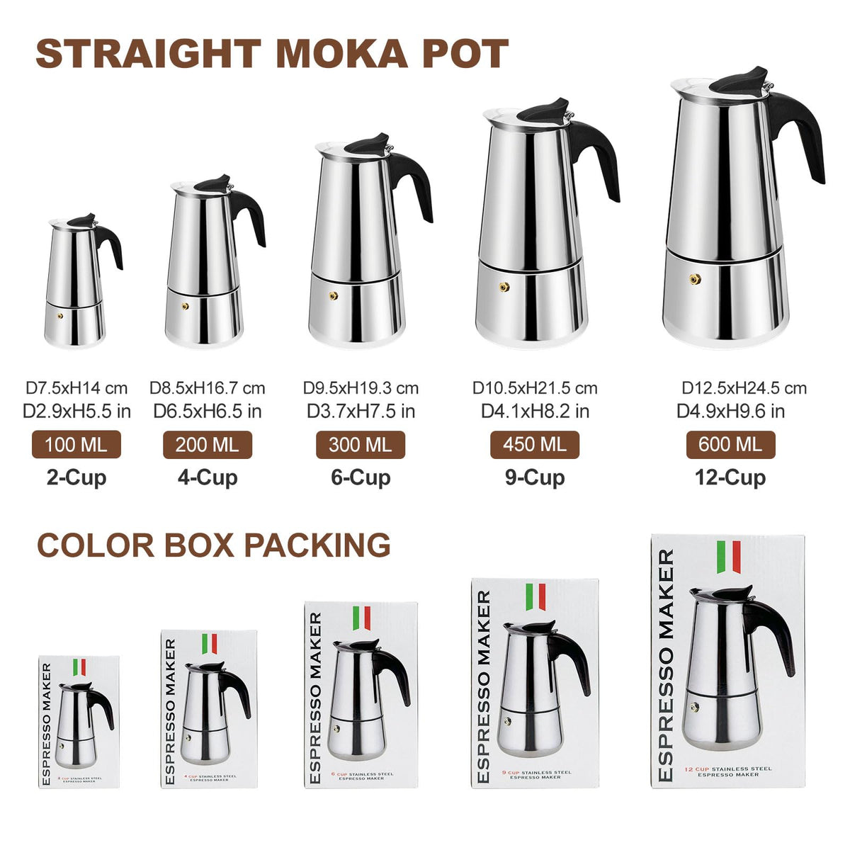 12 Cup Stainless Steel Stovetop Espresso Moka Pot 600ml J437554